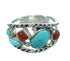 Southwest Sterling Silver Coral Turquoise Jewelry Ring Size 6-1/2 AX82096